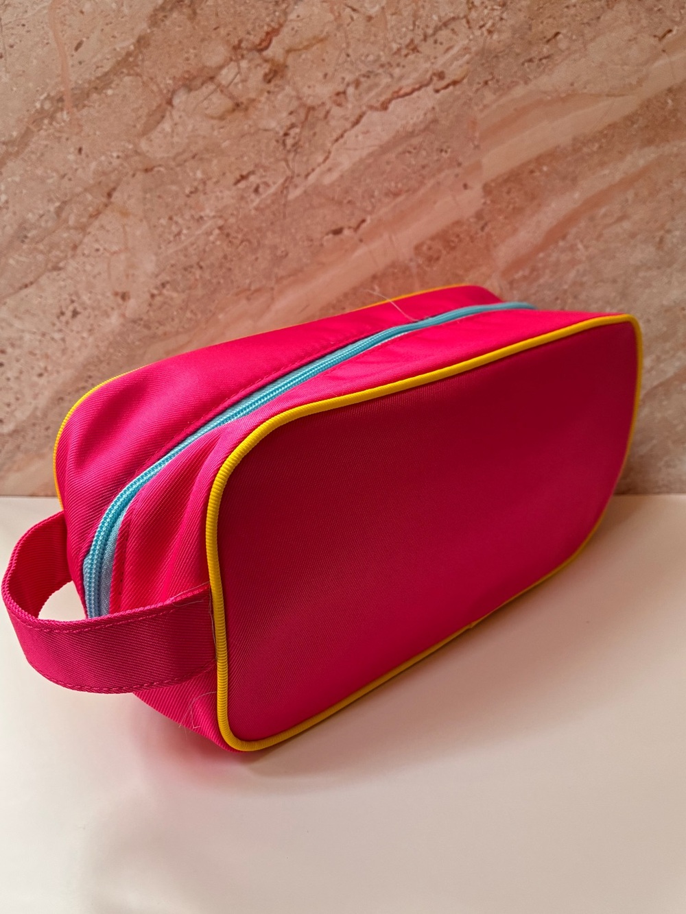 Clinique Hot Pink Cosmetic Bag with Yellow Trim - Picture 2 of 2